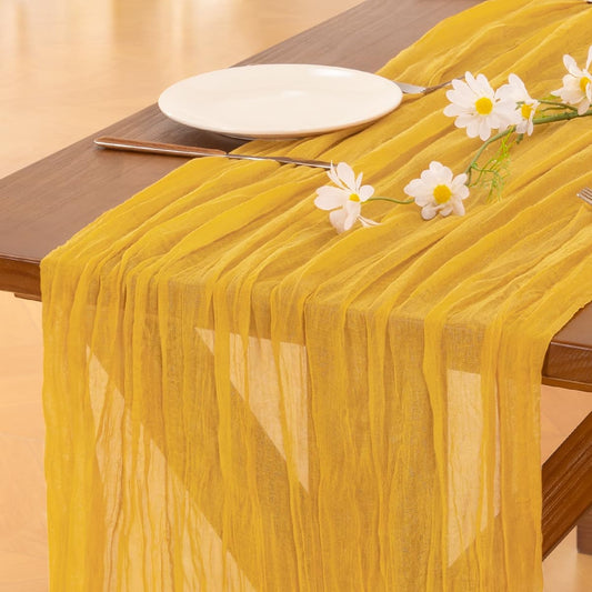 Socomi Cheesecloth Table Runner - 6pcs Gold Yellow Boho Rustic 120 Inch for Weddings & Events