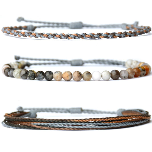 Handmade Natural Stone Beaded Healing Bracelet Gift for Men Adjustable Rope String Bracelet (Variegated Opals, Adjustable)