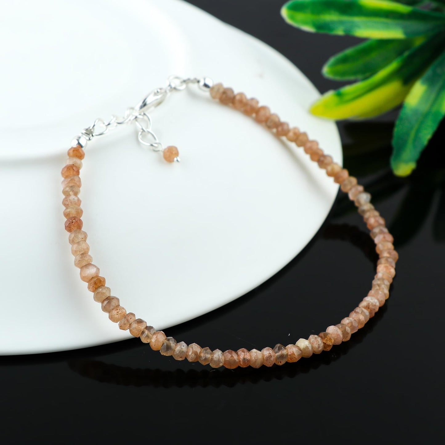 CRYSTALINES Natural Brown Moonstone Dainty Bracelets, Shaded Gemstones Beads, June Birthstone, Chakra Healing Crystals, Handmade Bracelet, Women Jewelry, Silver Chain, A Grade, 8"