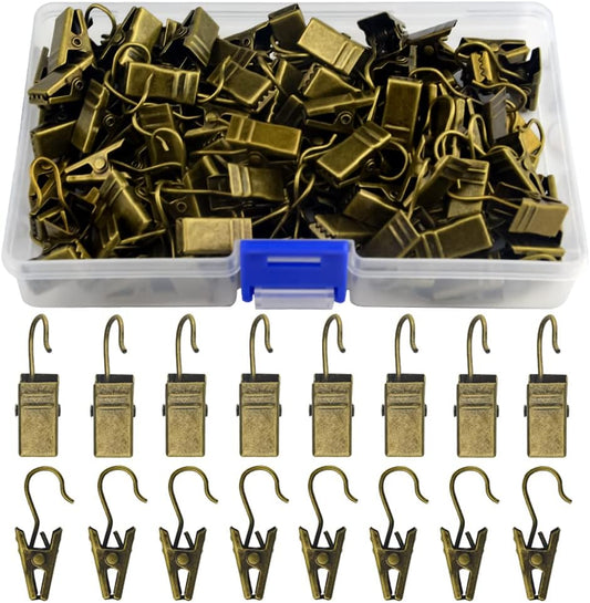 WMYCONGCONG Metal Hook Clips - 100 PCS Heavy-Duty Curtain Clips for String Lights & Photos | Antique Bronze