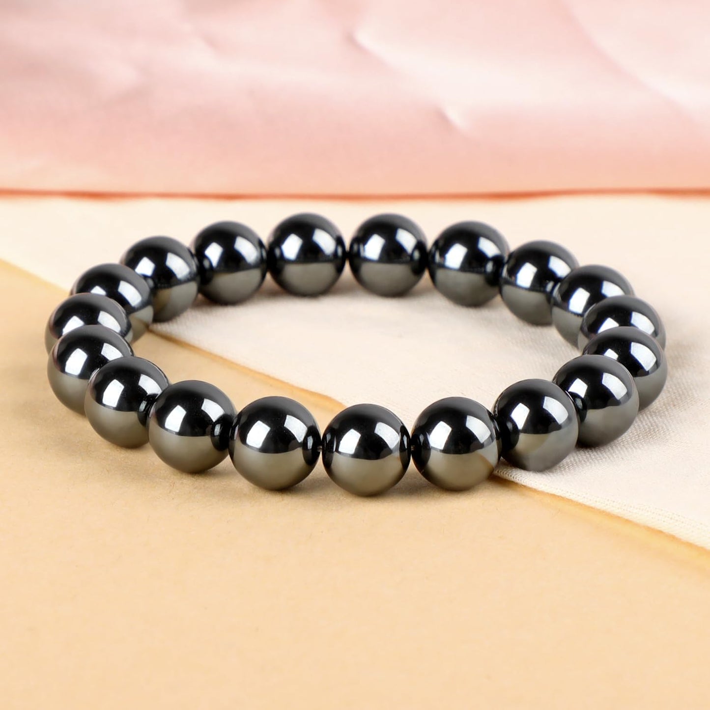 LPBeads Handmade Natural Gemstone Stretch Elastic 10mm Hematite Bracelet Healing Crystal Round Stone Beads Jewelry Gifts for Women Men