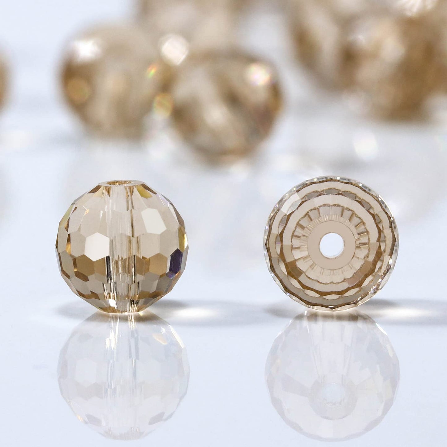 Dowarm 150PCS 6MM Round Crystal Glass Beads for Jewelry Making, Light Champagne Faceted Crystal Beads for Crafts Bracelet Wind Chimes Suncatcher, #5003 Crystal Rondelle Spacer Beads, Loose Gemstones