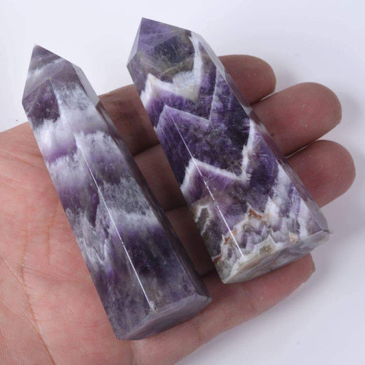 Angelstones Natural African Amethyst Gemstone Healing Crystal Hexagonal Pointed Reiki Chakra Faceted Prism Wand Carved Stone Figurine Home Decor
