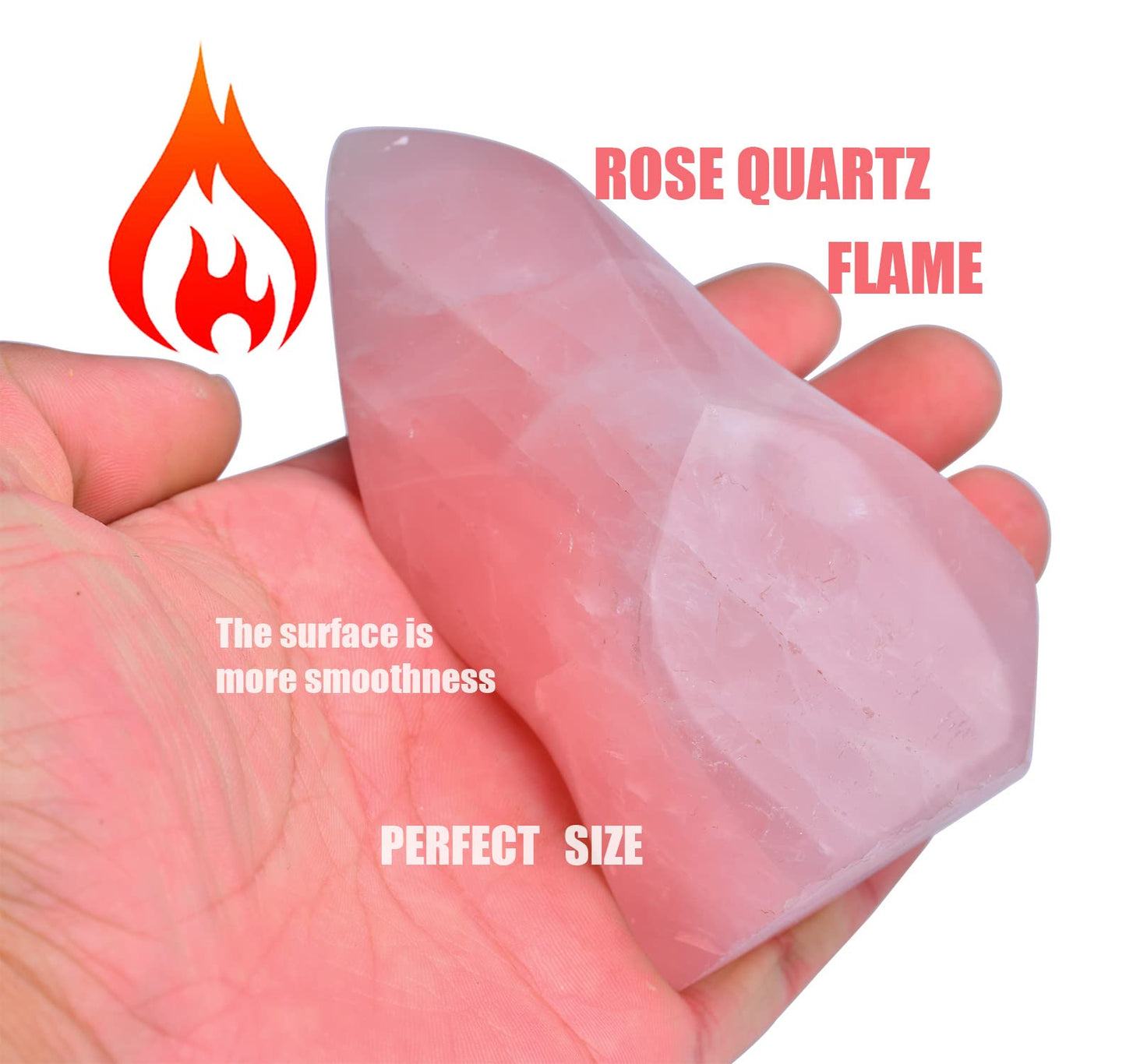 AMOYSTONE Rose Quartz Standing Crystals Big Home Decor Real Rose Quartz Stone Large Flame Tower Energy Meditation Healing Stone 1.0-1.5LB