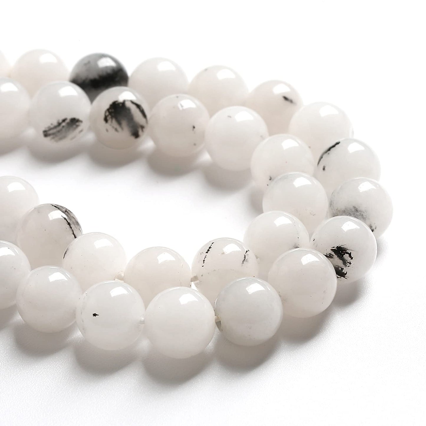 12MM 32PCS Natural Stone Ink Spots Jade Loose Beads for Jewelry Making DIY Bracelet Necklace