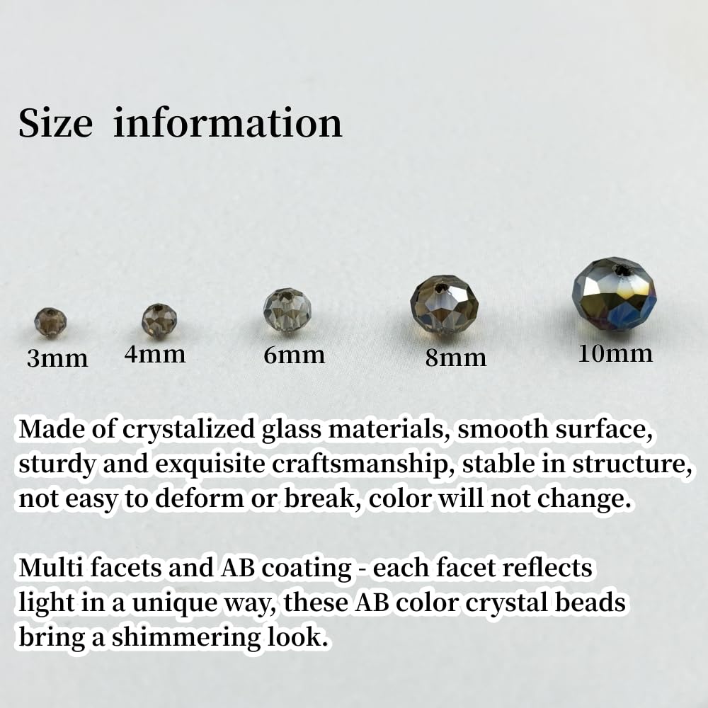 YHYPOCI 200pcs 6mm Crystal Glass Beads for Crafts Faceted Rondelle Glass Beads for Jewelry Making Crystal Spacer Beads for Necklaces Bracelets Earrings DIY Craft(Gray AB)