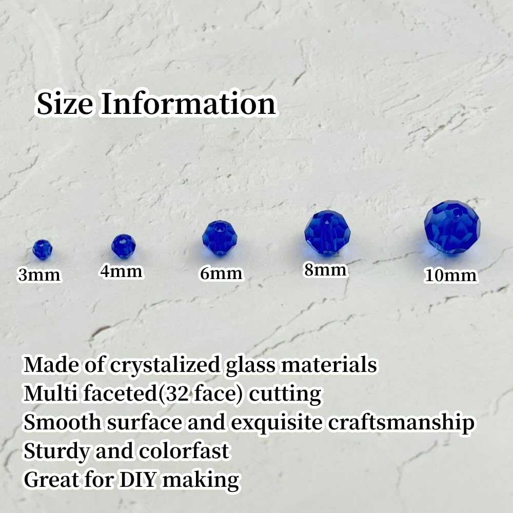 YUEXIGO 200pcs 6mm Round Crystal Glass Beads for Jewelry Making, Faceted Crystal Glass Spacer Beads for Bracelet Earring Necklace DIY Craft(Blue)