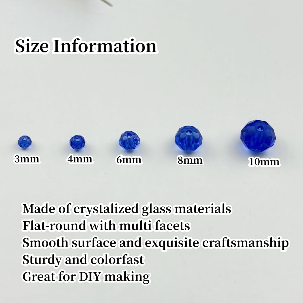 YUEXIGO 500pcs 4mm Crystal Glass Beads for Jewelry Making, Faceted Rondelle Glass Spacer Beads for Wind Chimes Bracelet Earring Necklace DIY Craft(Blue)