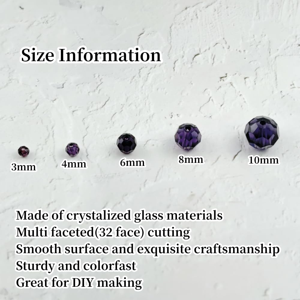 YUEXIGO 400pcs 3mm Round Crystal Glass Beads for Jewelry Making, Faceted Crystal Glass Spacer Beads for Bracelet Earring Necklace DIY Craft(Violet)