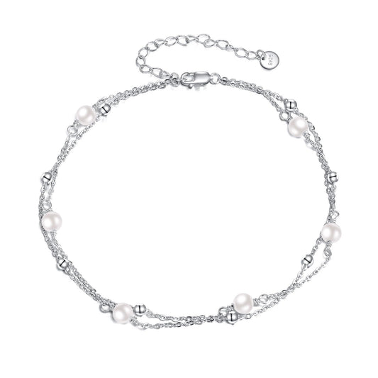 CRMAD Pearl Bracelet Anklet for Women Sterling Silver Beach Jewelry Gift for Women (pearl, bracelet 7+2'')