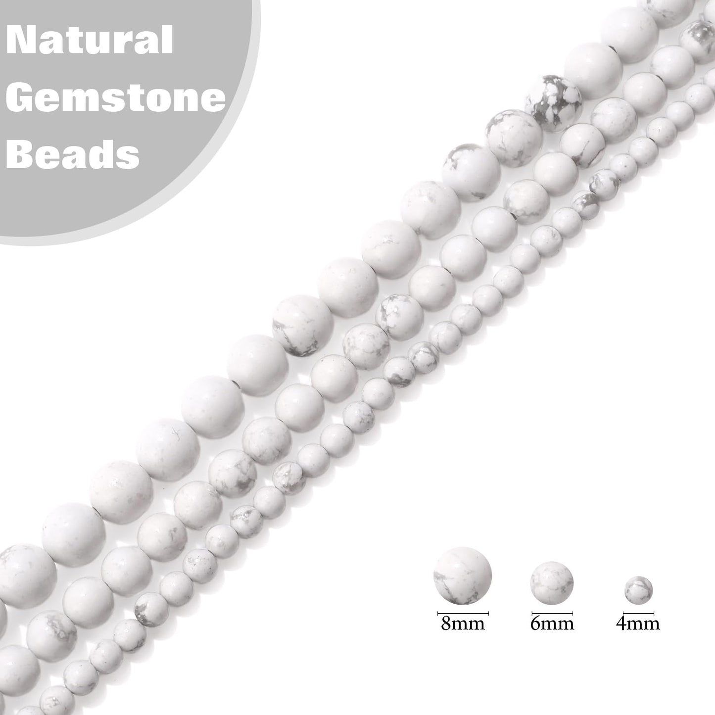 Vinswet 60pcs 6mm Howlite Natural Stone Beads Round Genuine Real Stone Beading Loose Gemstones DIY Smooth Bead for Bracelet Necklace Earrings Jewelry Making