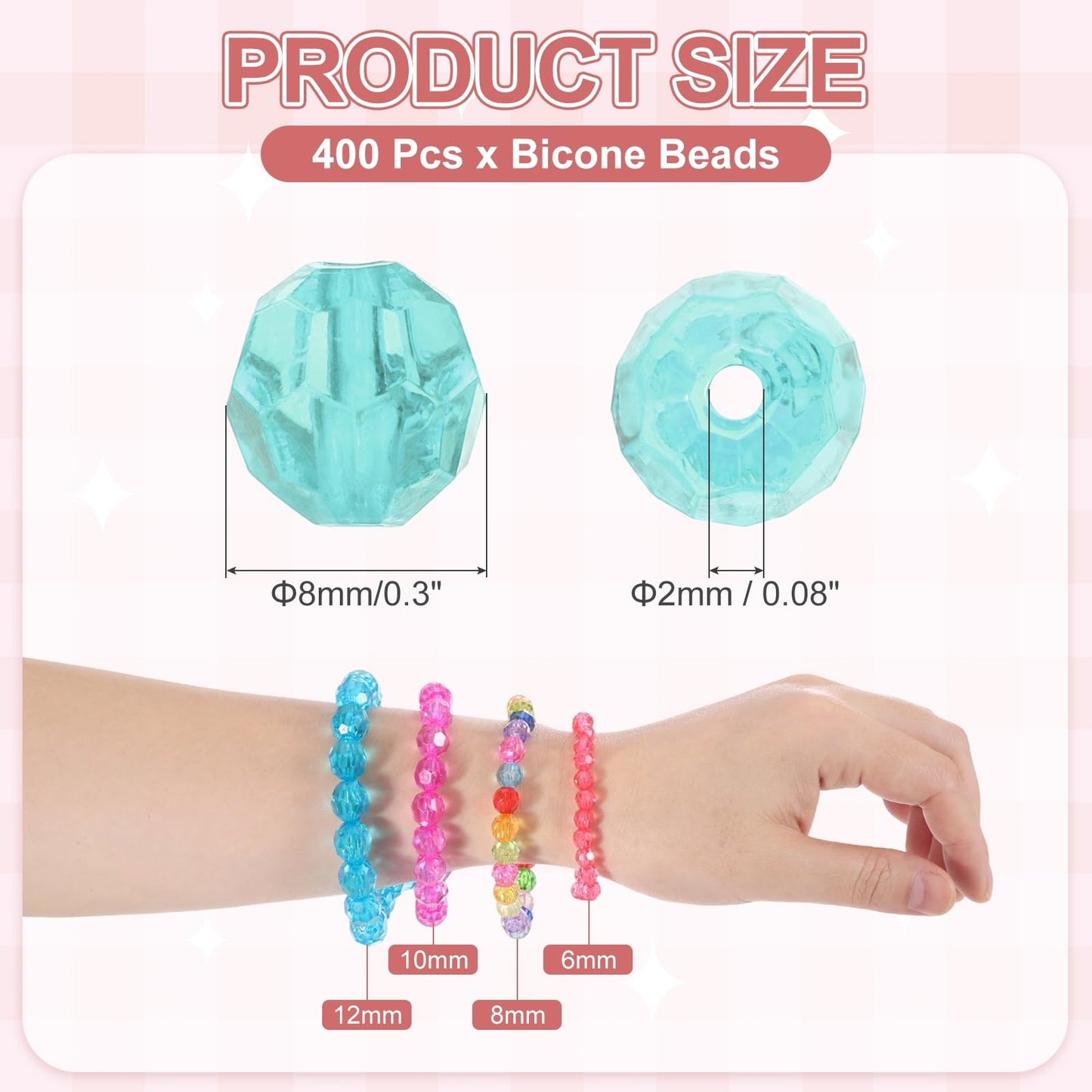 MECCANIXITY 400pcs Czech Faceted Bicone Beads 8mm Glass Spacer Bead Bulk for Jewelry Making & DIY Craft, Light Lake Blue