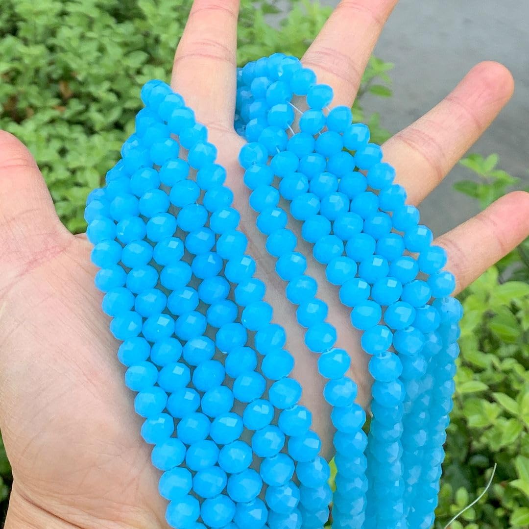 350pcs Czech Faceted Rondelle Crystal Glass Loose Beads 8mm Spacer Bulk Blue Turquoise Opal for DIY Craft Jewelry Making CCR831