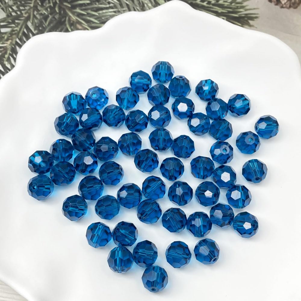 LIMAOLLY 70pcs 10mm Faceted Crystal Glass Beads Round Spacer Beads for Jewelry Making DIY Craft Making Necklace Bracelet Earring Wind Chimes Suncatchers Ornament(507-Peacoca Blue)