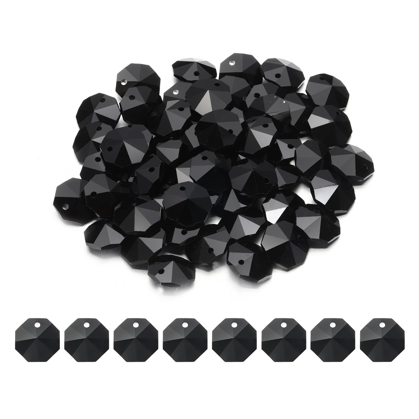 uxcell 50Pcs 1 Hole Crystal Octagon Beads, 14mm K9 Glass Hanging Chandelier Beads Prisms Parts for Crystal Chandeliers Lamp Hanging Pendant Jewelry DIY Craft, Black