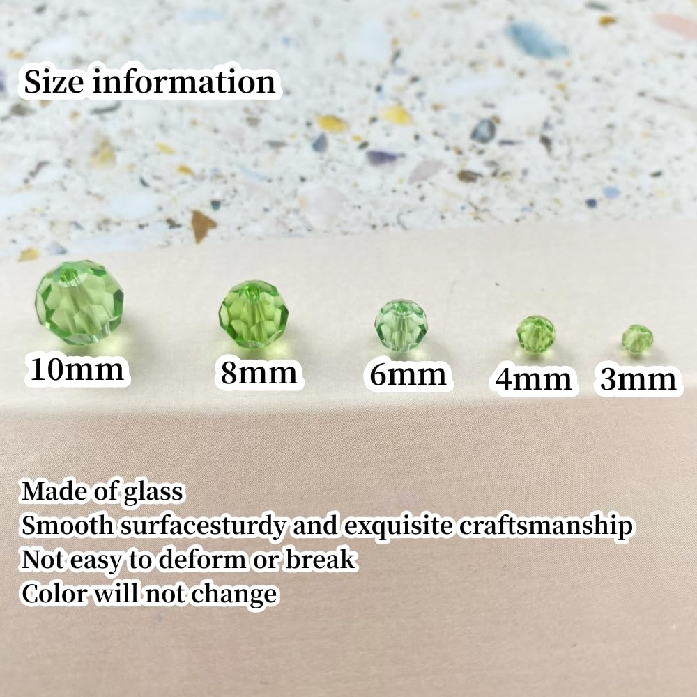 Xinhongo Crystal Glass Beads 200 Pieces 6mm Round Faceted Glass Spacer Beads for Jewelry Making Bracelet Earring Necklace DIY Craft Supplies(Light Green)