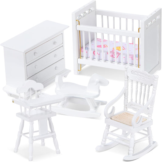 Silipull 5 Pcs 1: 12 Scale Wooden Dollhouse Furniture Set Miniature Wood Bedroom Furniture Wooden Dollhouse Accessories Encourage Creative and Imaginative Play for Kid Miniature Bathroom(White)