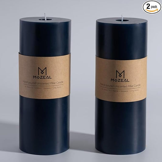 MOZEAL 4" x 10" Extra-Large Navy Blue Pillar Candles (Set of 2), Unscented,Dripless, Smokeless,Long Clean-Burning,These Tall 10 inch Large Blue Pillar Candles Perfect for Weddings and Christmas Decor