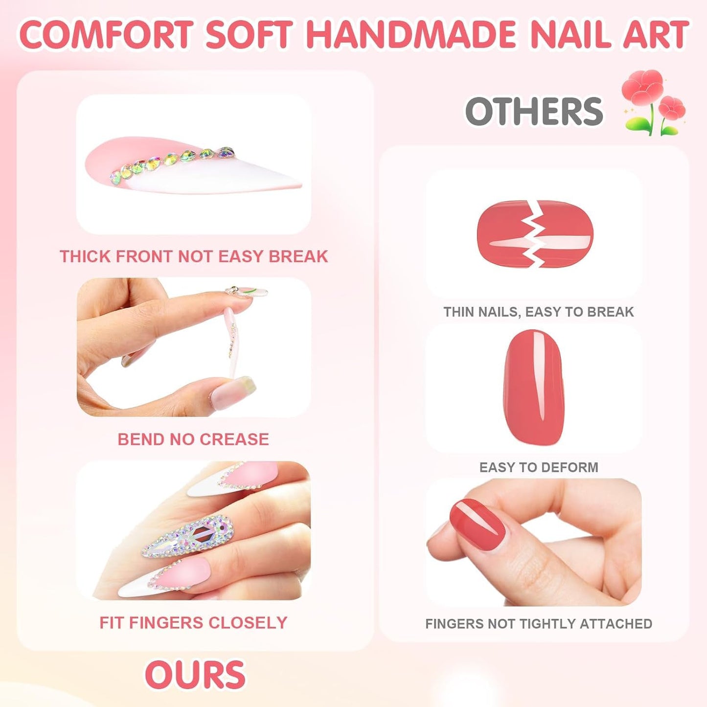 Yabonica 10Pcs Handmade Press On Nails (064P, M)