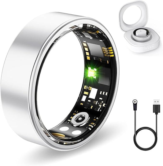 Smart Health Rings for Women Men, Fitness Tracker with Heart Rate, Blood Oxygen, HRV, Sleep Tracker, Step Tracker, No Subscription Fee, IP68 Waterproof Smart Ring for iphone & Android (Silver 11#)