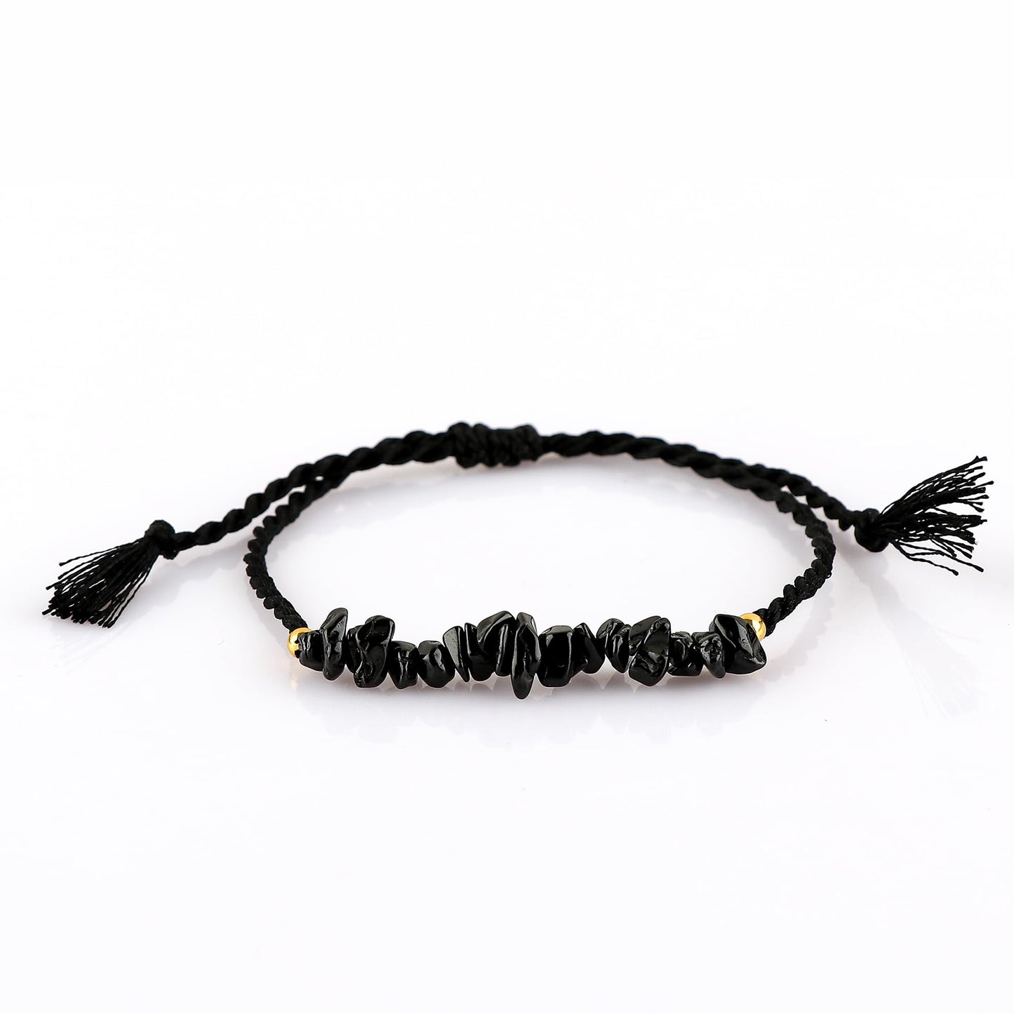 TGH Natural Black Spinel Chips Braided Bracelet Healing Birthday Resizable Hand Braid Rope Thread Protection Bracelet for Men Women Gemstone Jewelry 7 inch Christmas Gift (Black Spinel)