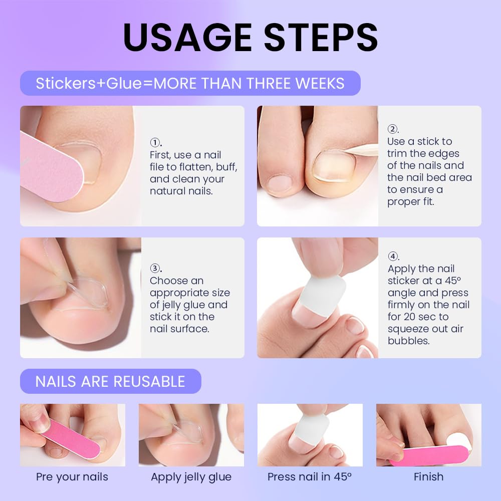 evpct Pink Glitter Colorful Press on Toenails Square for Women Gift, Glossy Square Fake Stick Press on Toe Nails, Soft Stick on Toenail Set with Kit, Lightweight Perfectly Fit Full Cover Fake Toenails