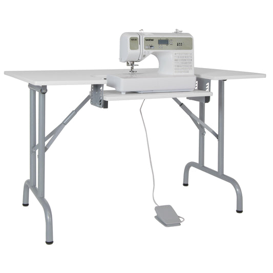 Studio Designs Folding Multipurpose Sewing & Craft Table w/ Machine Shelf, White
