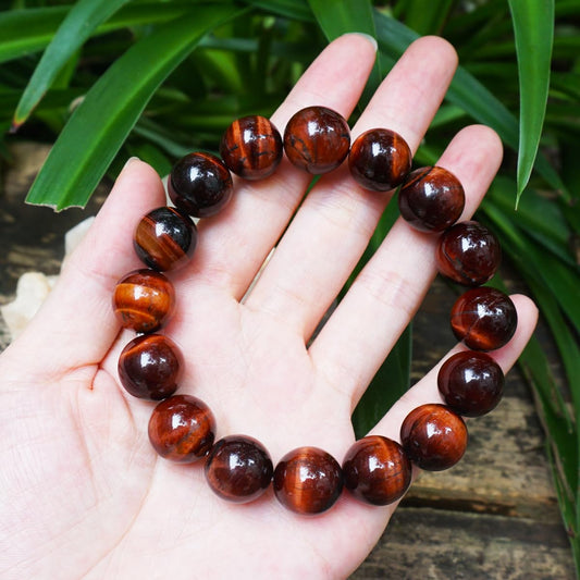 14MM Red Tigers Eye Bracelet for Unisex | Natural Healing Root Chakra Gemstones | Fits for 9" XLarge & Strong Wrist | Bring Luck & Fortune | Anxiety Stress Relief Spritual Gift for Friends Familys