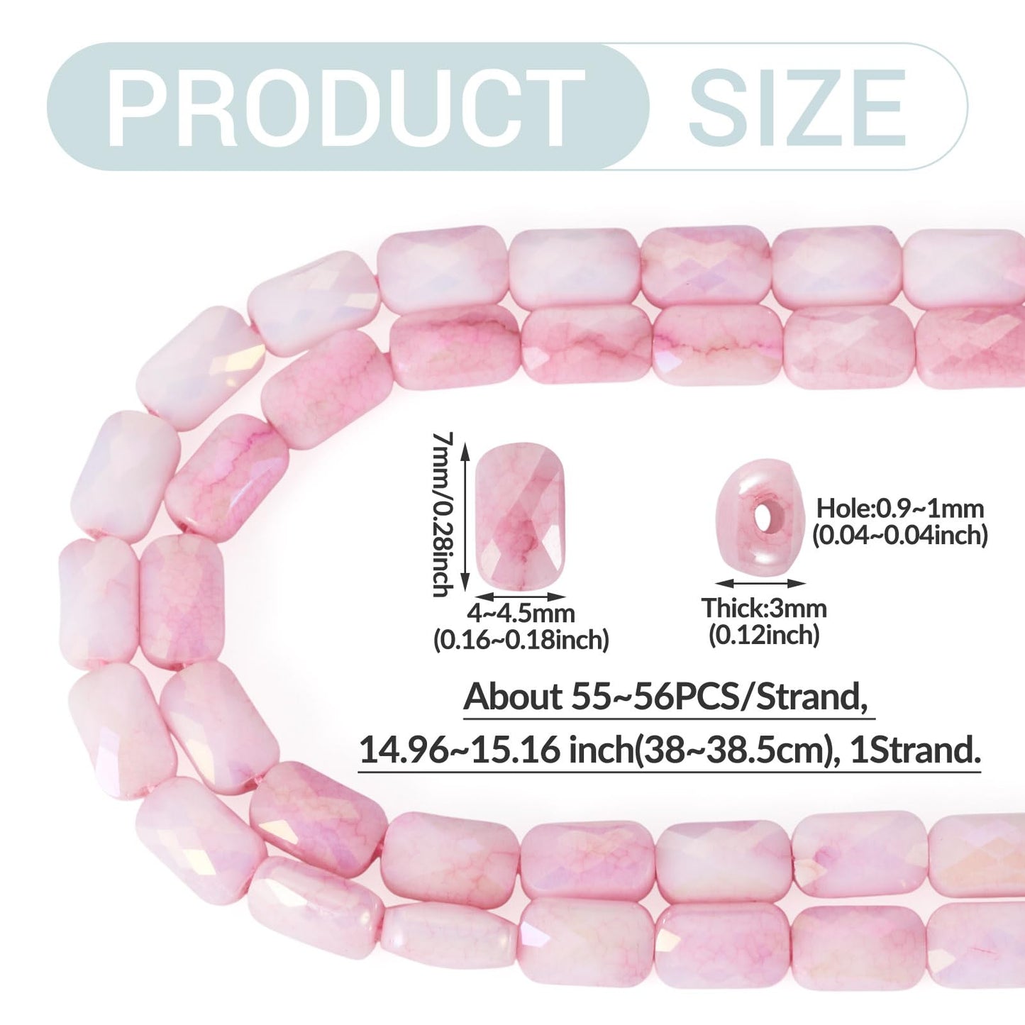 Elecrelive 55Pcs Pearl Pink Faceted Glass Beads Rectangle Crystal Beads Imitation Jade Gems for Bracelet Necklace Jewelry Making