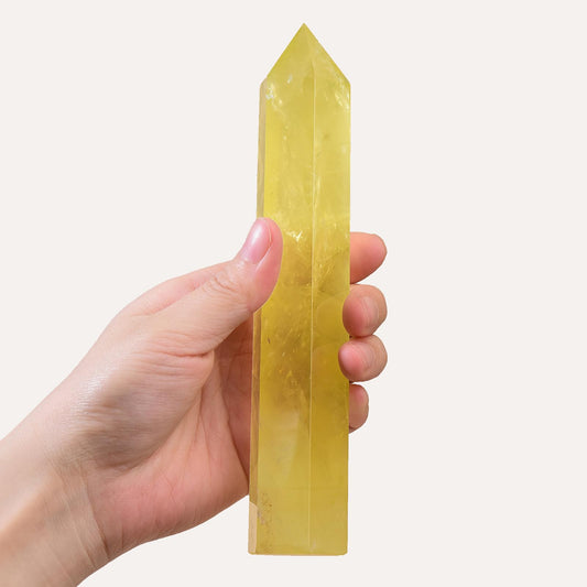 WUYOUSHI Large Natural Citrine Healing Crystal Wand 7.08-7.87" Natural Crystal Tower 6 Faceted Chakra Crystal Point Meditation Therapy Reiki Energy Stone Home Decor Collection Gift