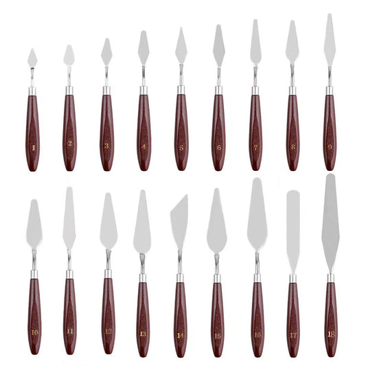 18 Piece Painting Knives Stainless Steel Spatula Palette Knife Professional Palette Knife Painting Wood Handle Oil Painting Accessories Color Mixing Set for Oil Canvas Acrylic Painting