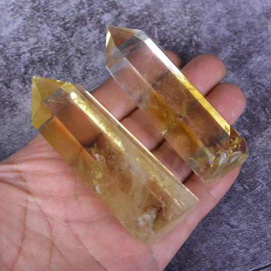 Angelstones Natural Citrine Gemstone Healing Crystal Hexagonal Pointed Reiki Chakra Faceted Prism Wand Carved Stone Figurine Home Decor