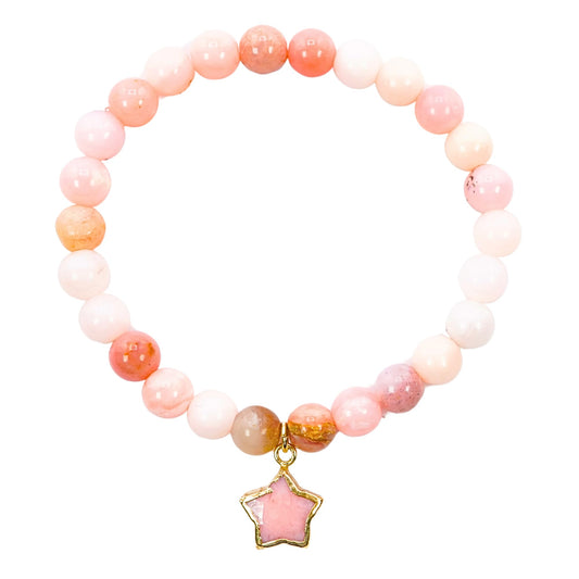 Multi-Stone Pink Opal Bracelet Party Favor for Girls, Toddler Bracelet with Certified 925 Sterling Silver 18K Gold Vermeil Pink Opal Crystal Star Charm