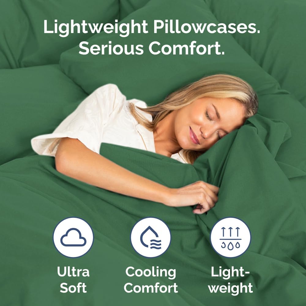 Skiennix Body Pillowcases Set of 4 | Soft, Breathable 20x54 Long Pillow Covers - Emerald Green, Fade-Free & Machine Washable
