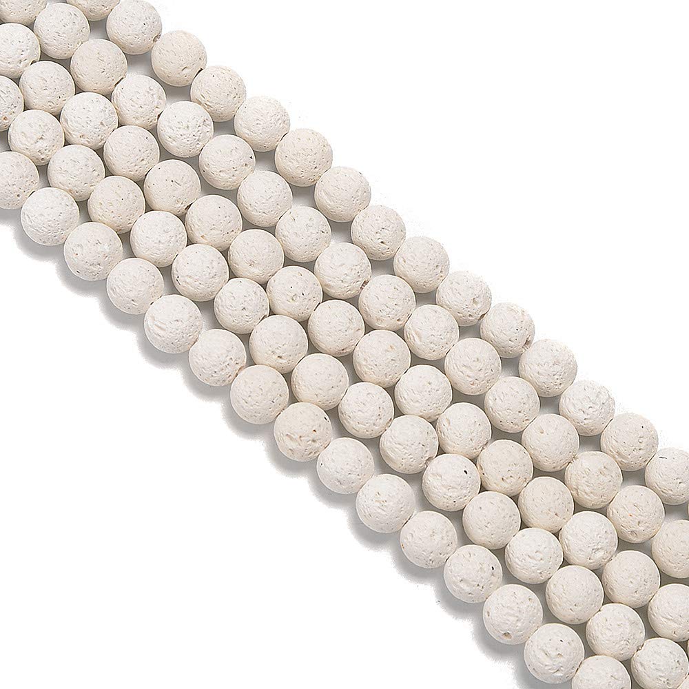 PLTbeads Natural Gemstone Loose Beads Smooth Round Approxi 15 inch DIY Bracelet Necklace for Jewelry Making (10mm, White Lava)