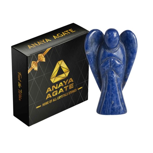 ANAYA AGATE Sodalite Angel Statue 2" Certified Gemstone Guardian Natural Crystal Hand-Carved Angel Charms for Intuition, Mental Clarity, Fostering Communication & Positive Energy Crystal Figurines