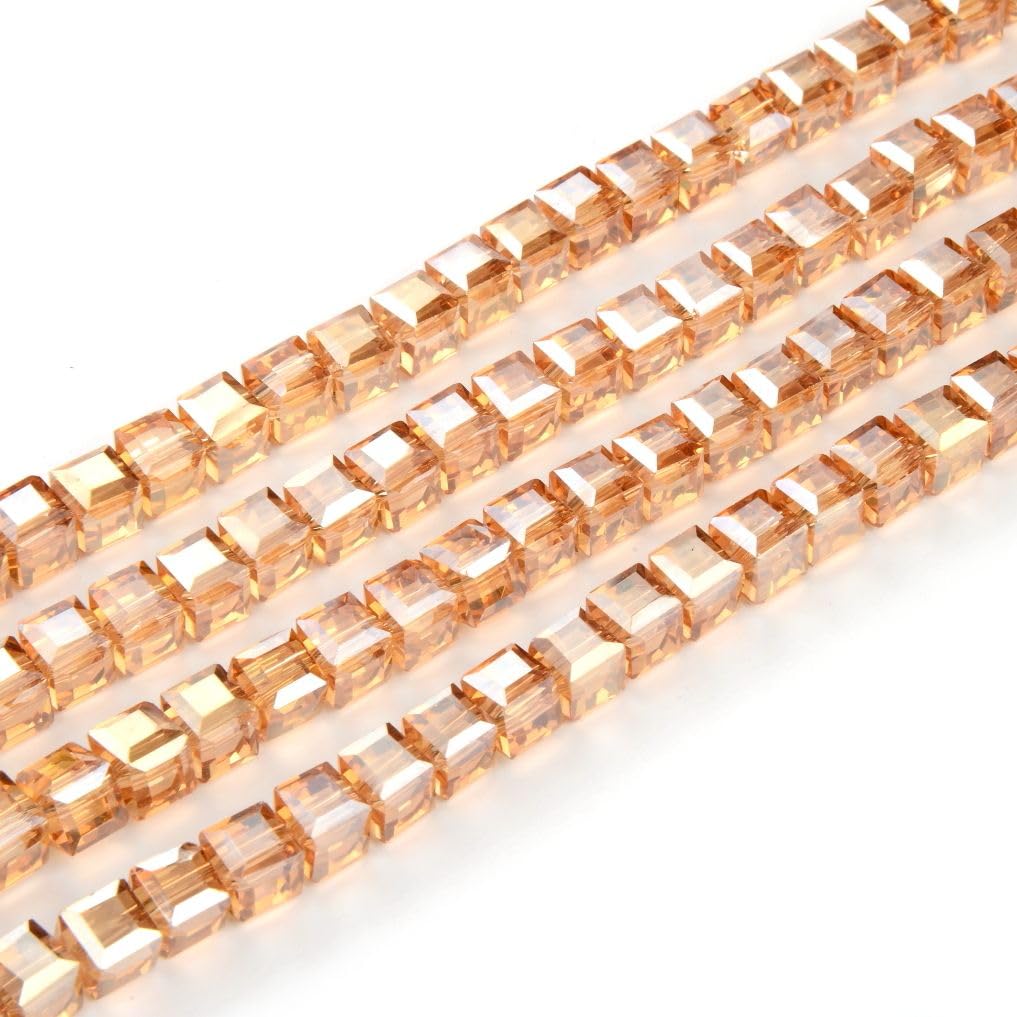 200pcs Czech Faceted Cube Crystal Glass Loose Beads Spacer Bulk 6mm (0.24 Inch) Golden Shadow for DIY Jewelry Craft Making CCC628