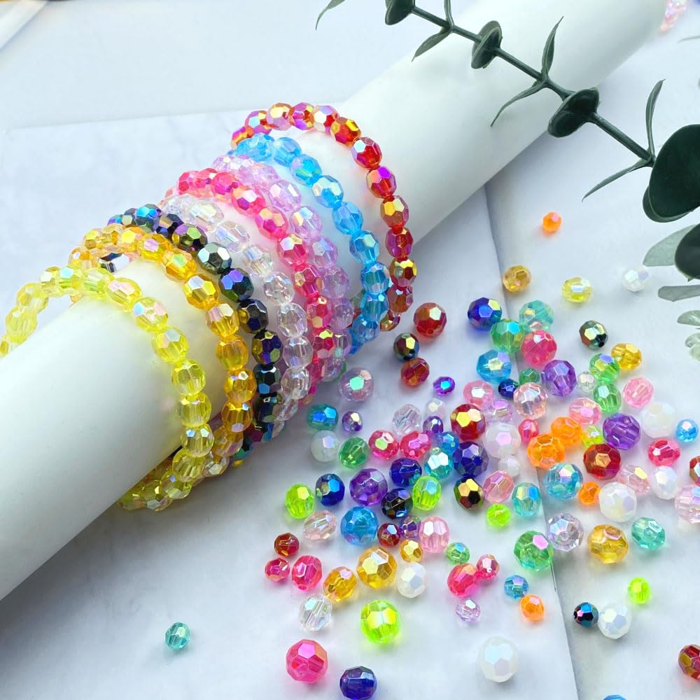 Tingoons 200 PCS 10mm Acrylic Faceted Spacer Beads AB Color Glossy Round Loose Beads for Jewelry Making Bracelet Necklace Earring Ornament Wind Chimes Key Chains(Dark Pink AB)