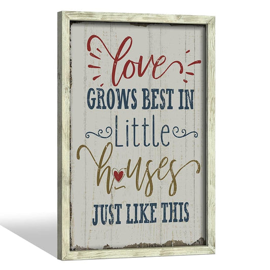 Rustic Home Sign Wall Decor: Farmhouse Family Quotes Wood Framed Art Print Inspirational Love Saying Picture Artwork for Bedroom Living Room Country House Decorations