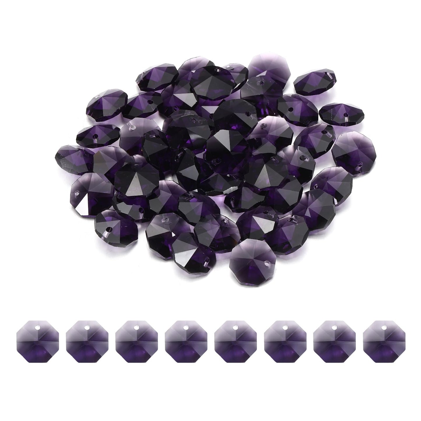 uxcell 50Pcs 1 Hole Crystal Octagon Beads, 12mm K9 Glass Hanging Chandelier Beads Prisms Parts for Crystal Chandeliers Lamp Hanging Pendant Jewelry DIY Craft, Violet