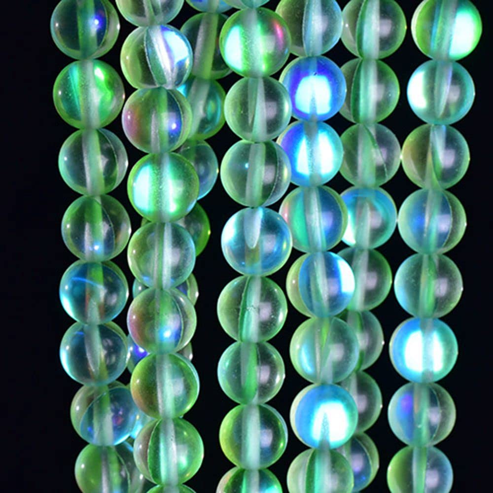 Asingeloo 60PCS 6mm Natural Green Mystic Aura Quartz Gemstone Frosted Matte Titanium Round Loose Spacer Beads 15 inch Full Strand Crystal Healing Power Quartz