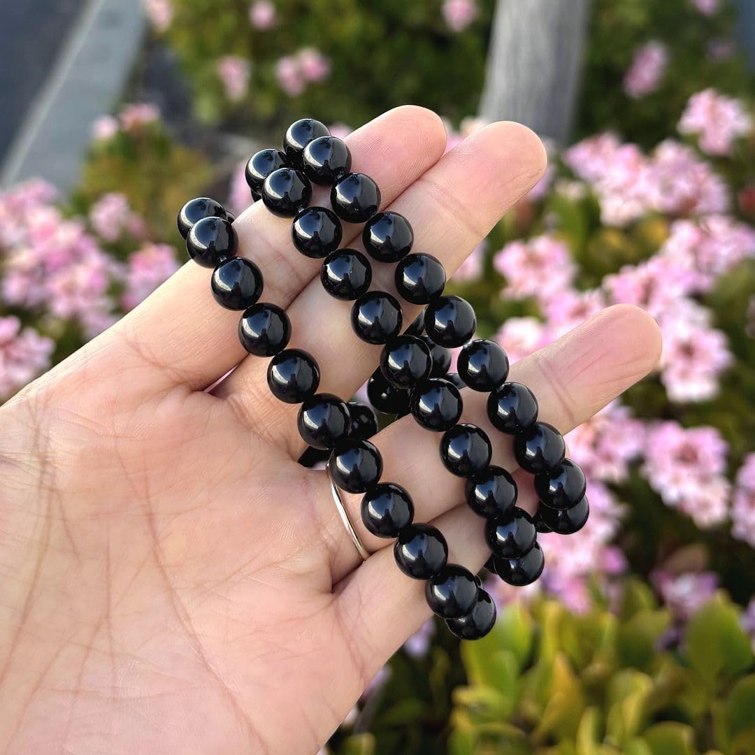 Adabele Real Natural Grade A Black Tourmaline Gemstone Beaded Bracelet 8.5 inch Stretch Chakra Healing Crystal Stone Jewelry Women Mom Gift GB8-D1