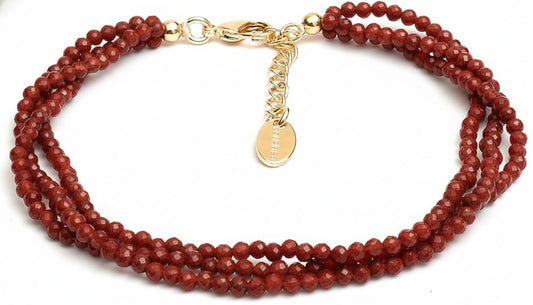 Gempires Red Jasper Multi Strand Beaded Bracelet for Women | Handmade Lightweight Gemstone Jewelry | Hypoallergenic Gold Plated Adjustable Bracelet | Stylish Everyday Wear Gift