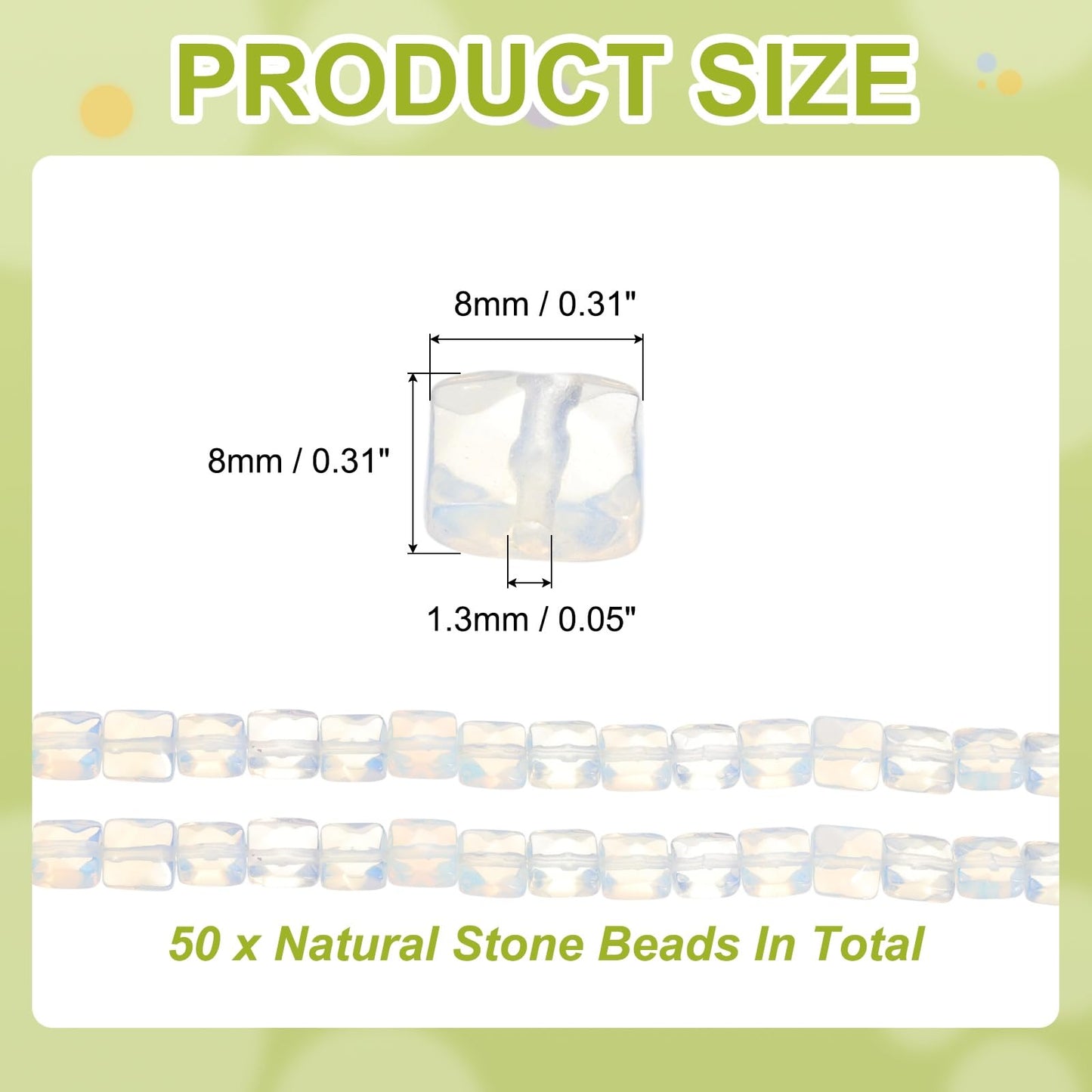 PATIKIL 50 Pack Natural Stone Beads, 8mm Faceted Square Agate Beads Bulk Opal Stones, for DIY Jewelry Making Necklace Bracelet Accessories, 2 Strands, 16 Inches, Clear White