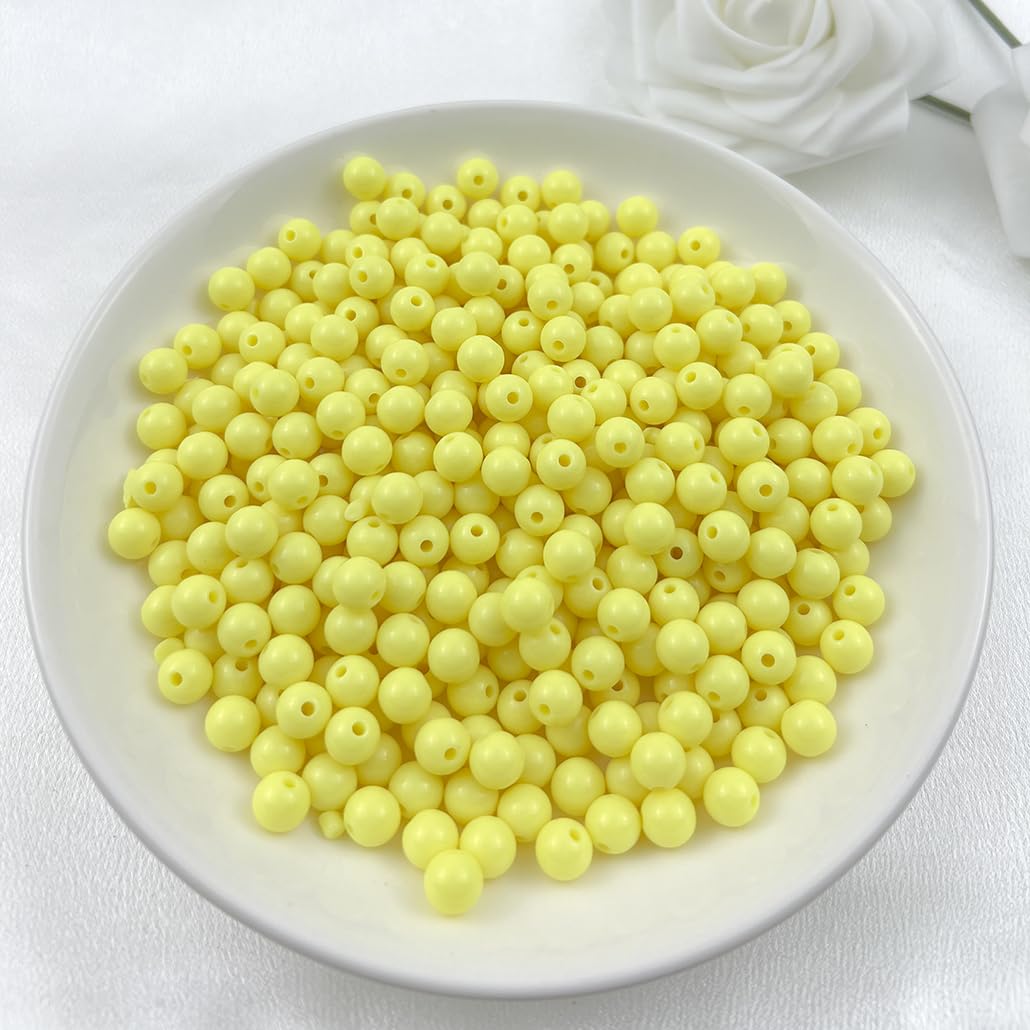Mulutoo 200Pieces 10MM Acrylic Round Beads Round Acrylic Balls Chunky Beads Smooth Spacer Plastic Pastel Beads Craft Beads for Necklace and Bracelet Making Crafting Supplies(192-light Yellow)