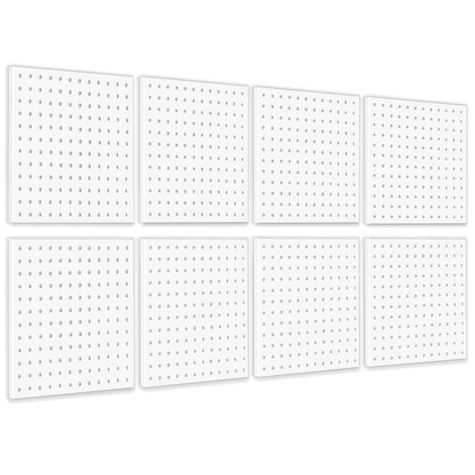 BELLO YON 8Pcs Pegboard, Peg Board, Metal Pegboard Wall Organizer Panels Accessories, Mount Display Pegboard Kits for Walls Garage Craft Room Office Workshop, Easy Installation (White)