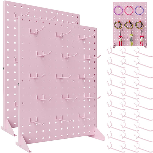 SIBRANT 2Pcs Peg Board Display Stand with 15 Hooks, Tabletop Rack for Craft Shows, Jewelry Selling & Vendor Events, Portable Keychain Display for Accessories, Retail Stores & Boutiques(17 * 13Inch,