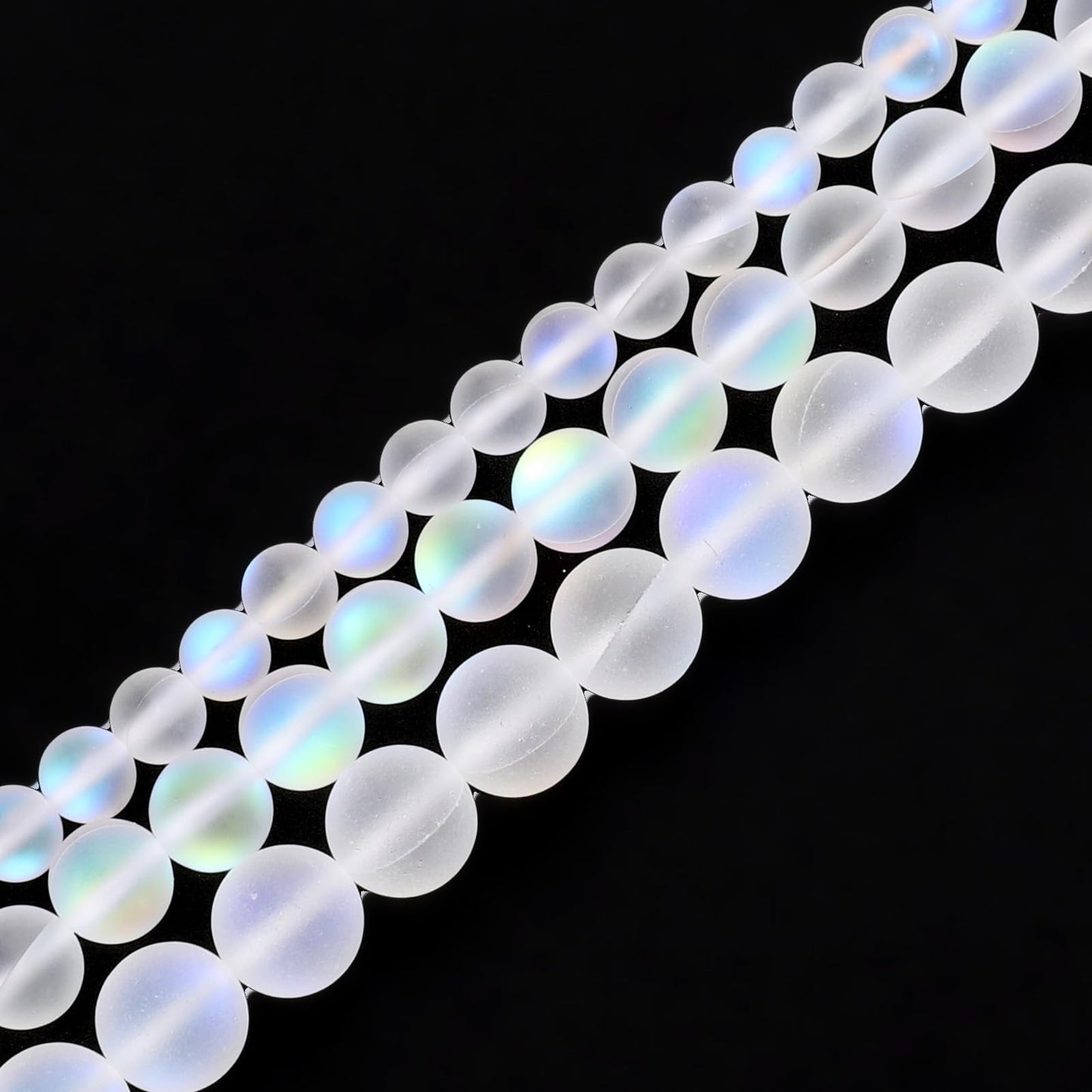 uxcell Matte Crystal Glass Beads 8mm Synthetic Frosted Shining Semi-Precious Round Loose Beads Synthetic Moonstone for Jewelry Making DIY Bracelet, White