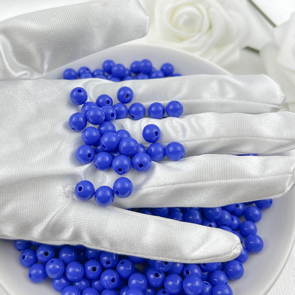 Mulutoo 400Pieces 8MM Acrylic Round Beads Round Acrylic Balls Chunky Beads Smooth Spacer Plastic Pastel Beads Craft Beads for Necklace and Bracelet Making Crafting Supplies(190-light Royal Blue)