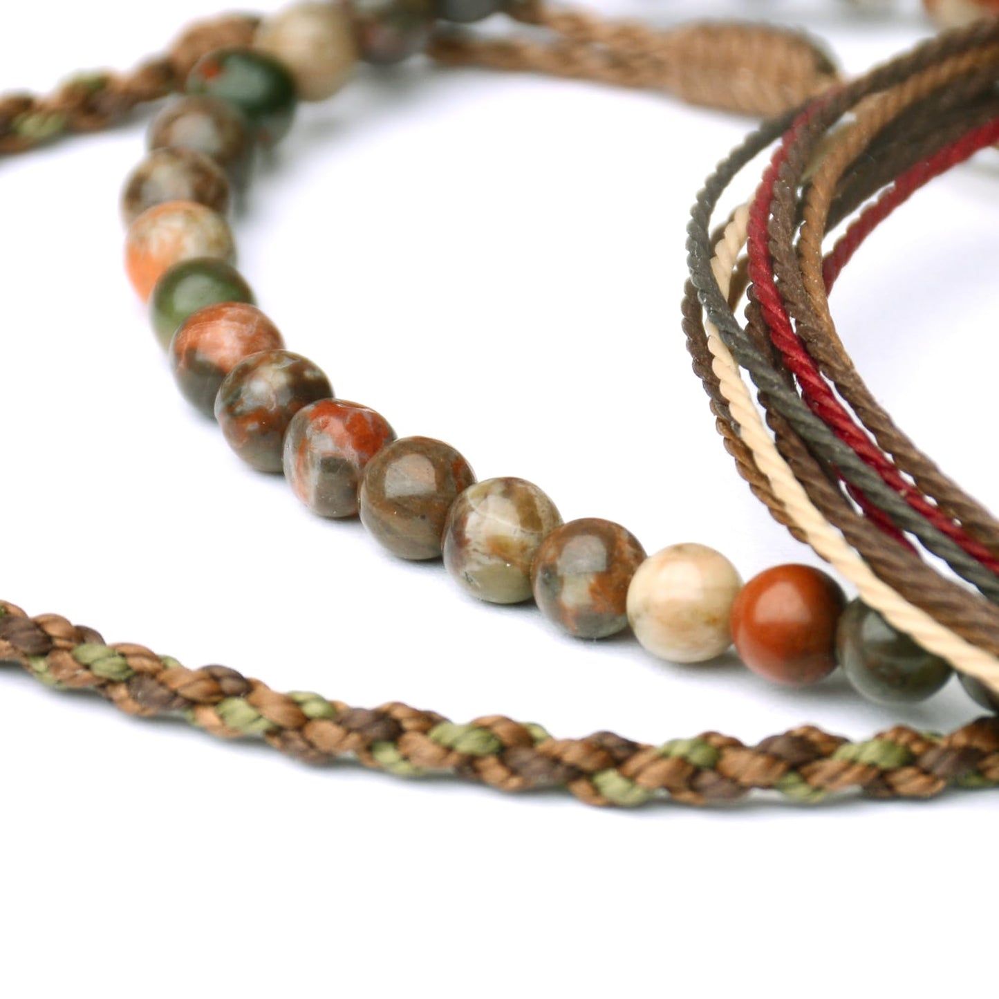 Handmade Natural Stone Beaded Healing Bracelet Gift for Men Adjustable Rope String Bracelet (Flower-Agate, Adjustable)